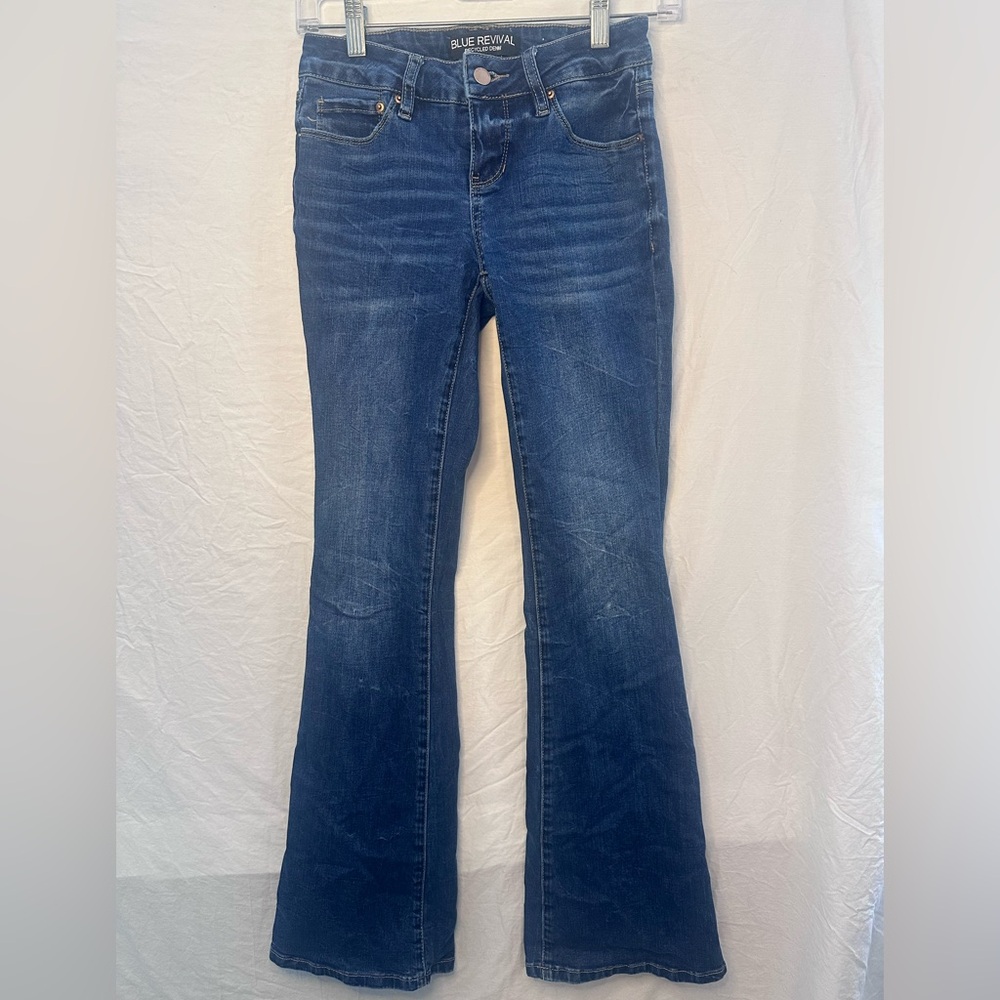 Blue Revival Recycled Denim Bootcut Flare Jeans Medium Wash Stretch Mid Rise